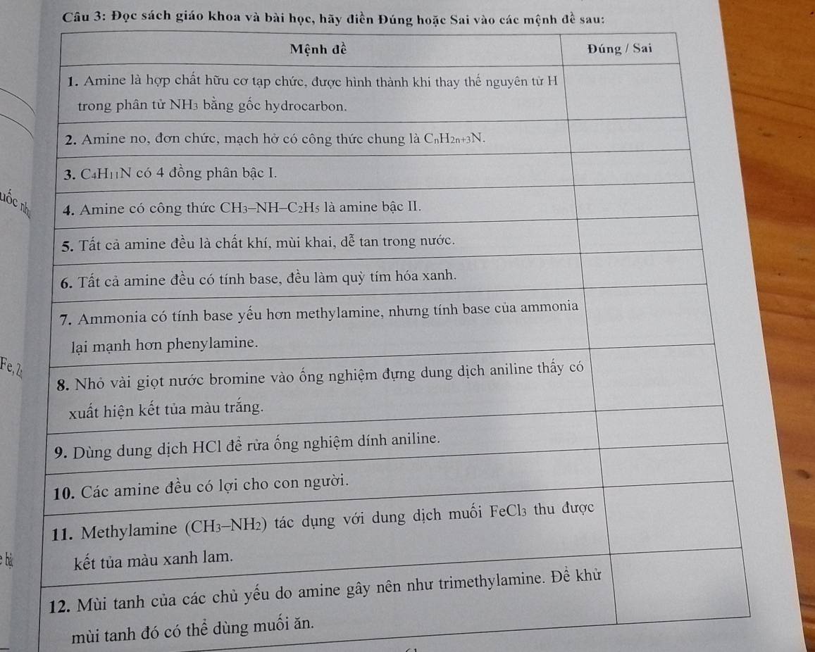 Đọc sách giáo khoa và bài học, hãy điền Đúng hoặc Sai vào các mệnh đề sau:
nốc nh
bá
mùi tanh đó có thể dùng muối ăn.