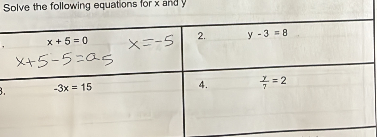 Solve the following equations for x and y
3.