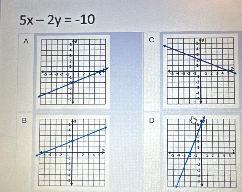 5x-2y=-10
A
C

B
D