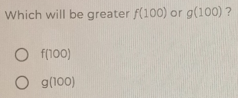 Which will be greater f(100) or g(100) ?
f(100)
g(100)