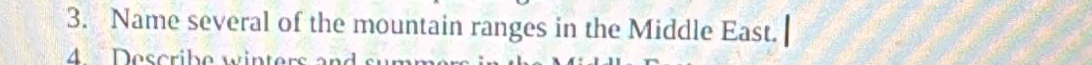 Name several of the mountain ranges in the Middle East.