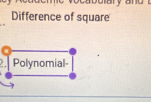 Difference of square 
2. Polynomial-