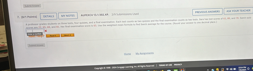 Solved: Subrd Answer 7. [0/1 Points] DETAILS MY NOTES