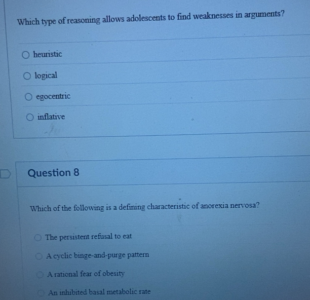 Solved: Which type of reasoning allows adolescents to find weaknesses ...