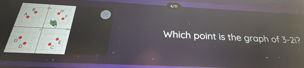 4/11 
Which point is the graph of 3-2i