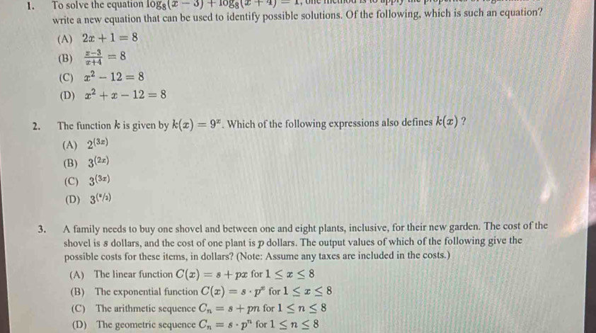 Solved: To solve the equation log _8(x-3)+log _8(x+4)-1 write a new ...