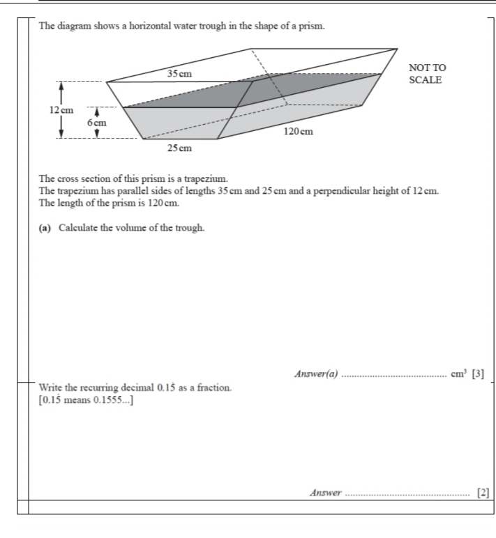 Solved: The diagram shows a horizontal water trough in the shape of a ...