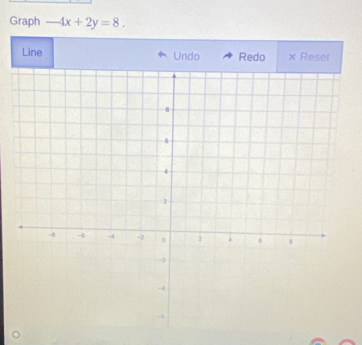 Graph -4x+2y=8. 
Line Undo Redo Reset