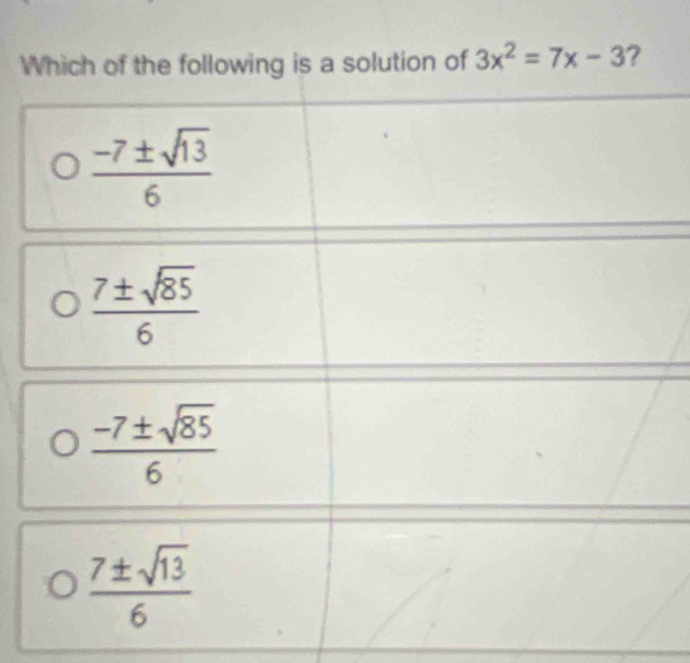 Wn of 3x^2=7x-3 ?