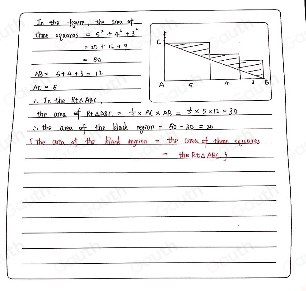 Solved: The figure below shows three consecutive squares of sides 5, 4 ...