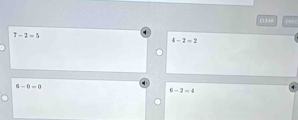 CLEAR CHEC
7-2=5
4-2=2
6-0=0
6-2=4