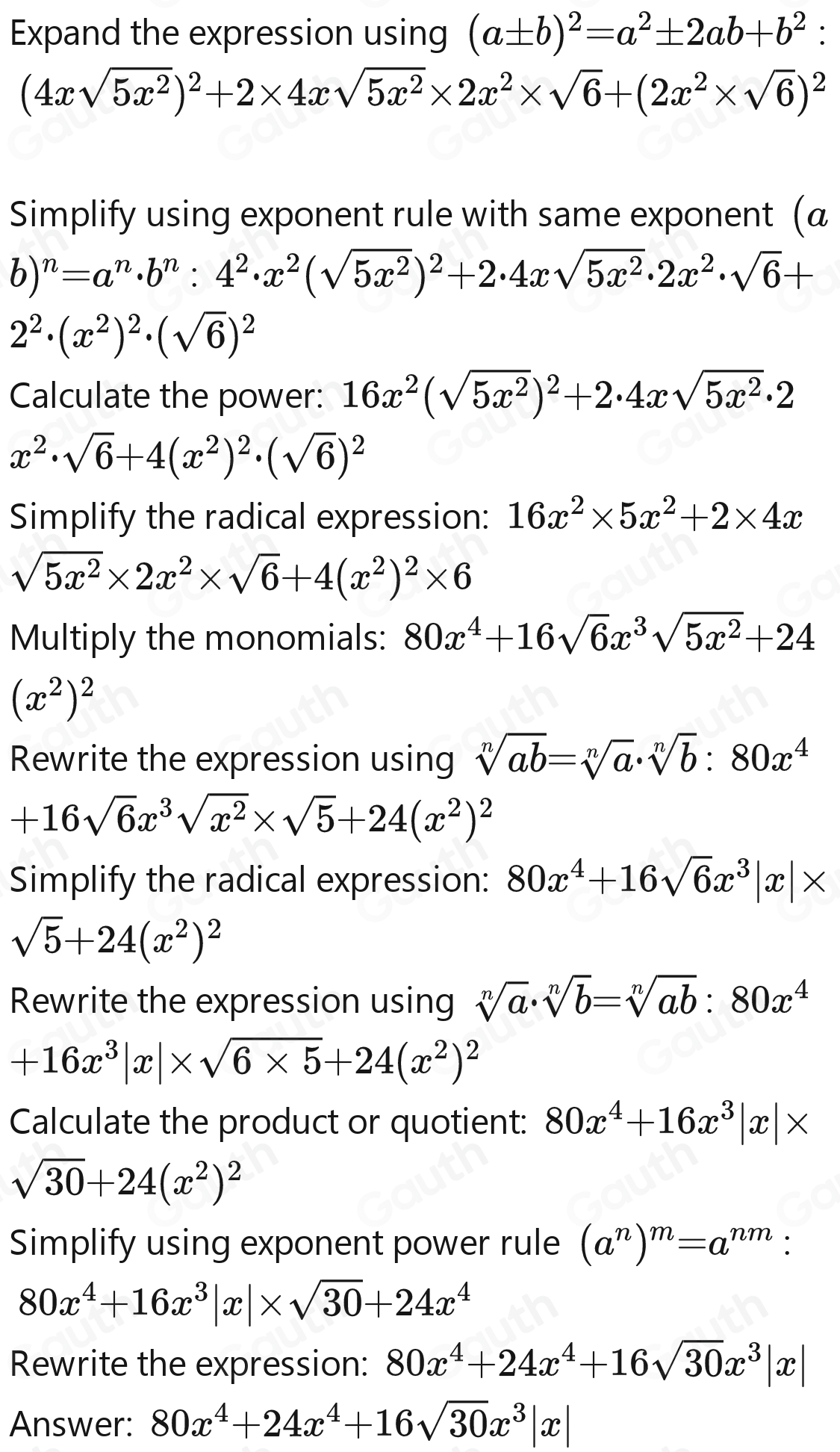 Solved: What is the following product? Assume x≥ 0 (4xsqrt(5x^2)+2x ...