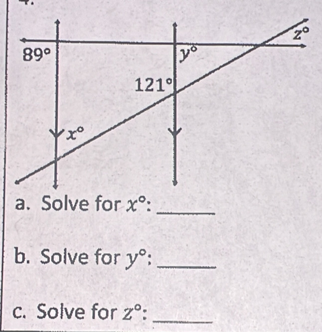 x°._
b. Solve for y° _
c. Solve for z° _