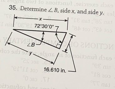 Determine ∠ B , side x, and side y.