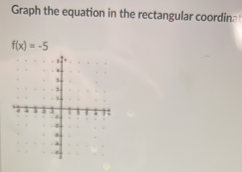 Graph the equation in the rectangular coordina
f(x)=-5