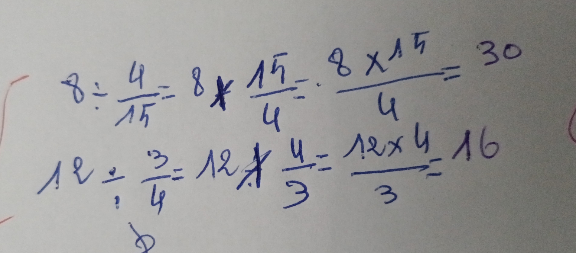 8/  4/15 =8*  15/4 = (8* 15)/4 =30