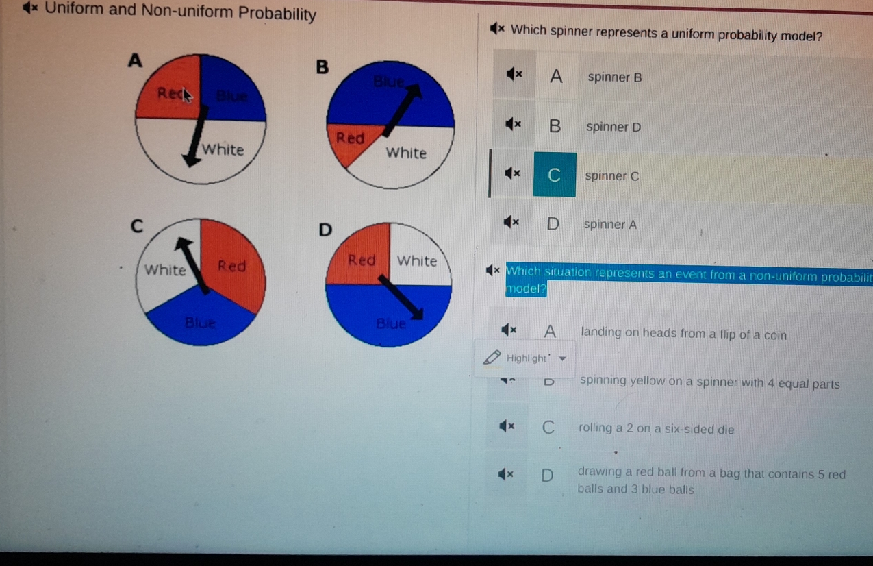 Uniform and Non-uniform Probability Which spinner represents a uniform ...
