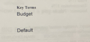 Key Terms 
Budget 
Default