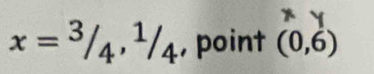 x=3/4,1/4 , point (0,6)