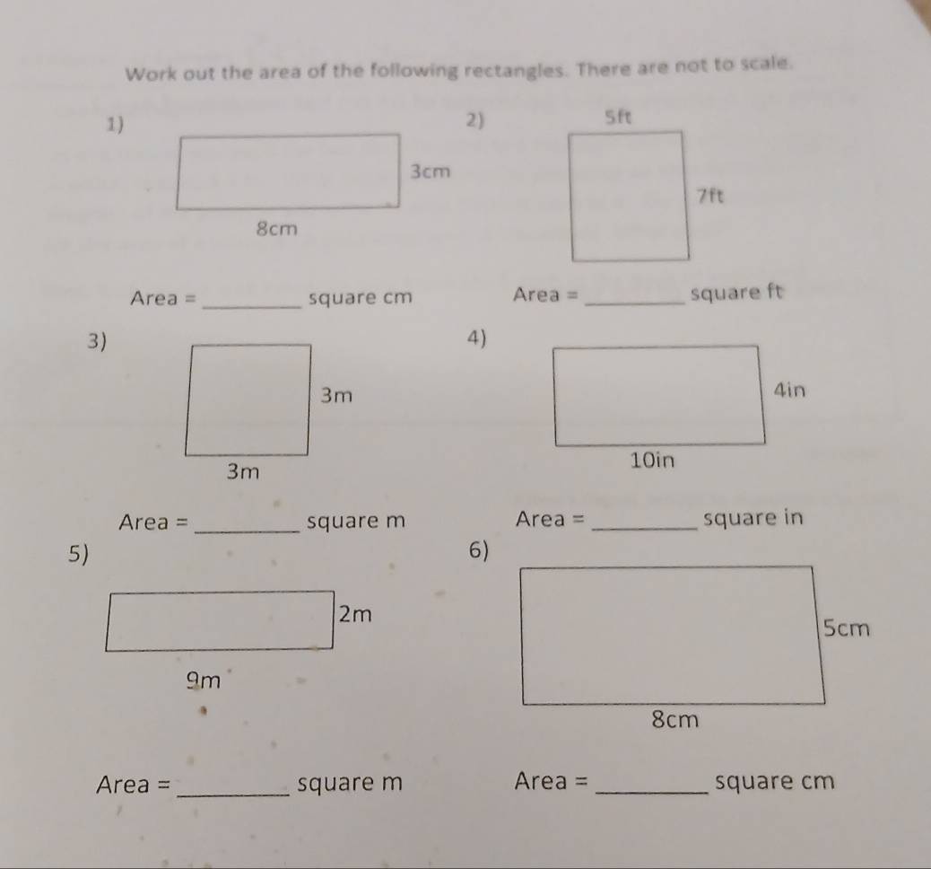 Solved: Work out the area of the following rectangles. There are not to ...