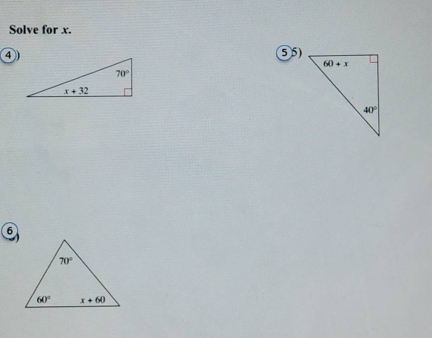 Solve for x.
④)
⑤5)