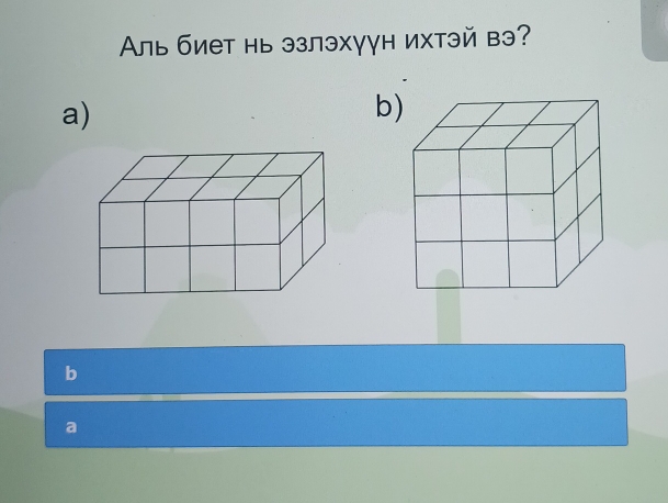 Аль биет нь эзлэхуун ихтэй вэ? 
a) 
b) 
b 
a