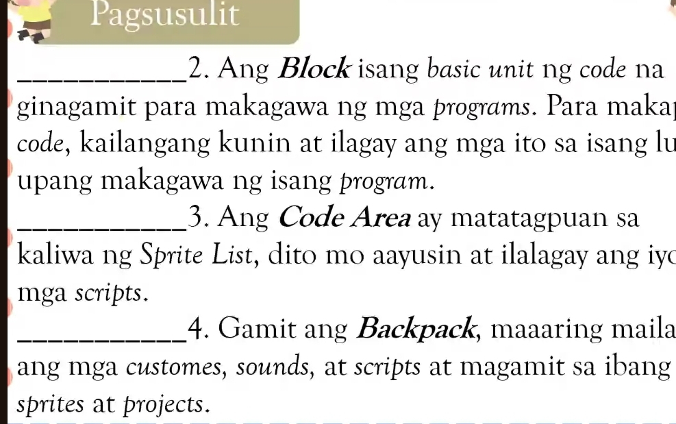 Solved: Pagsusulit _2. Ang Block isang basic unit ng code na ginagamit ...