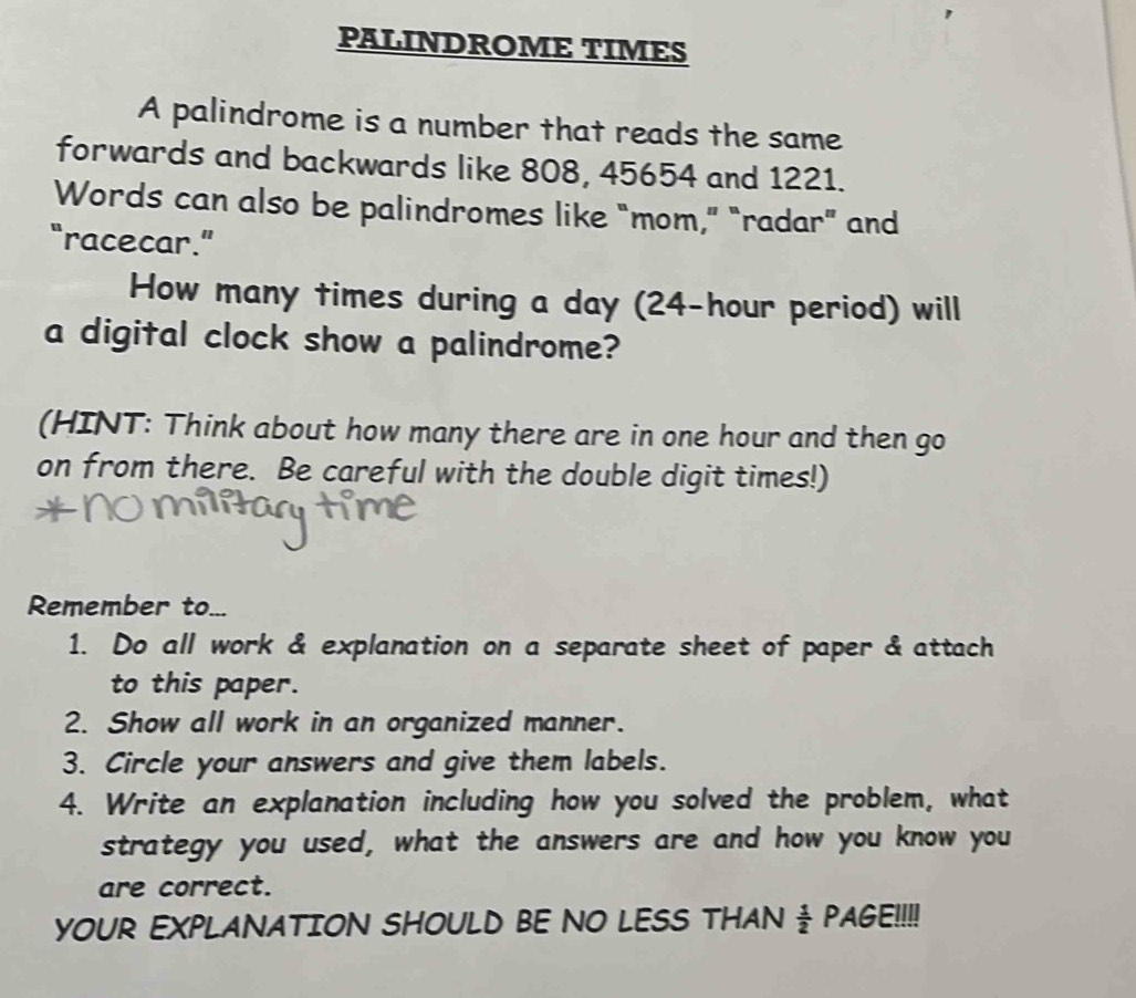 Solved: PALINDROME TIMES A palindrome is a number that reads the same ...