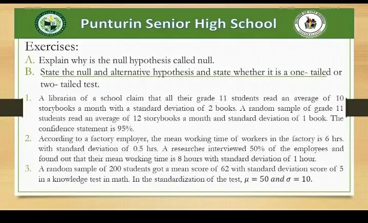 Solved: Punturin Senior High School Exercises: A. Explain why is the ...