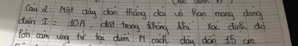 that ounno 
Cai d: Aài dág dān thàng dài vò han mang dong 
otien I=10A ,da trong Zhōng Khi xao dinn do 
Pón cam (ìng tù tāi diem M cach day dàn 15 cm