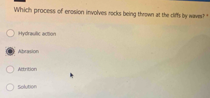 Solved: Which process of erosion involves rocks being thrown at the ...