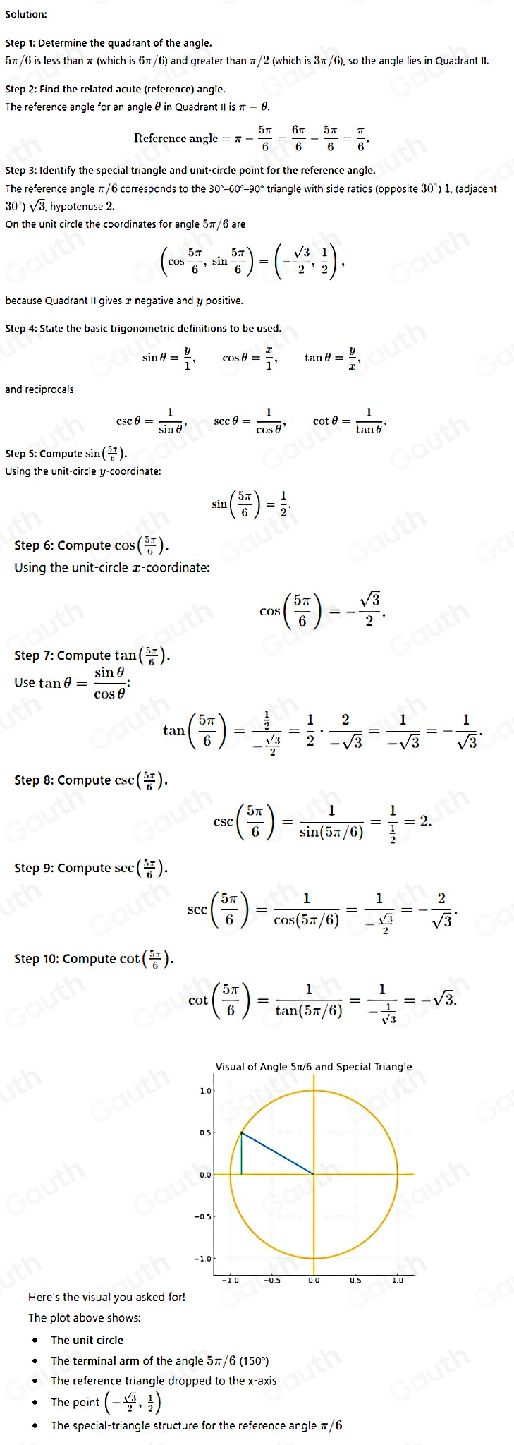 Solved: Complete the following for the angle 5π /6 a) Find the location ...