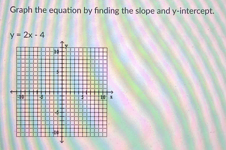 Graph the equation by finding the slope and y-intercept.
y=2x-4