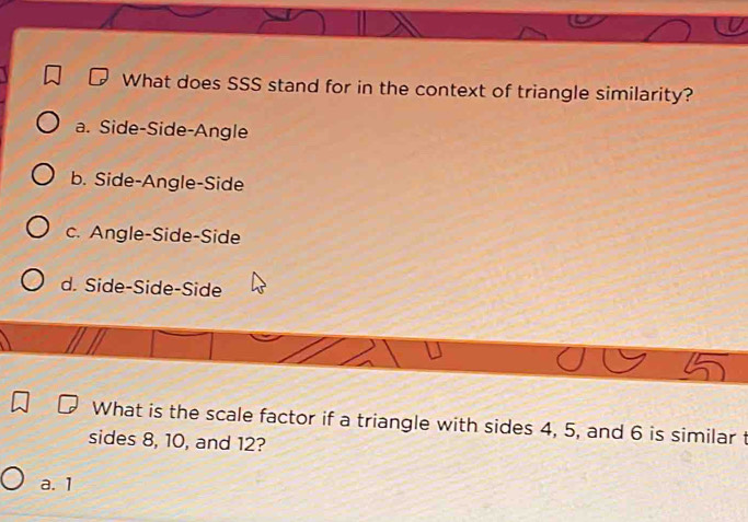 Solved What Does SSS Stand For In The Context Of Triangle Similarity 