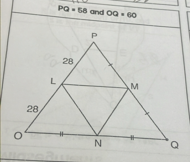 PQ=58 and OQ=60