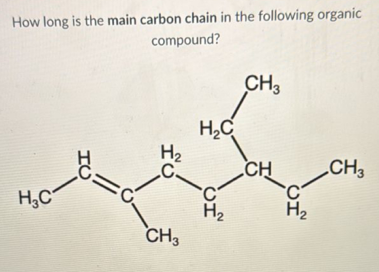 How long is the main carbon chain in the following organic
compound?