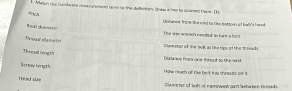 Solved: Match the hardware measurement term to the definition. Draw a ...
