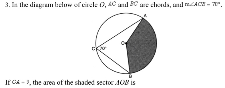 Solved: In the diagram below of circle O, AC and BC are chords, and m∠ ...