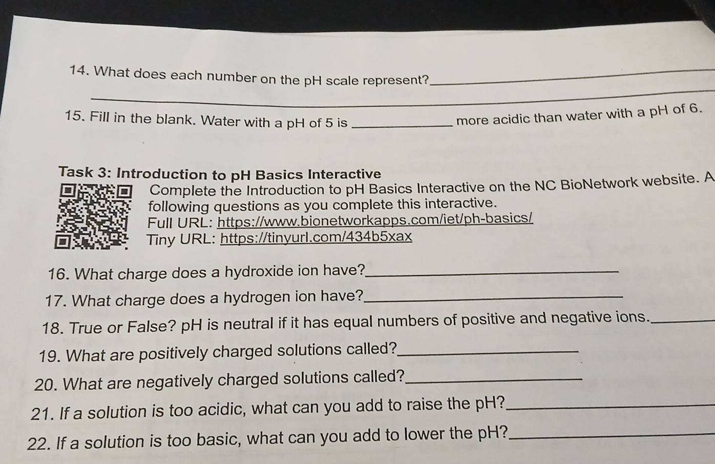 Solved: What does each number on the pH scale represent?_ 15. Fill in ...