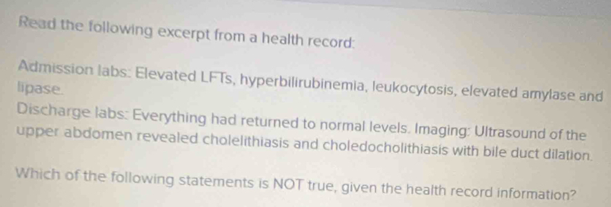 Solved: Read the following excerpt from a health record: Admission labs ...