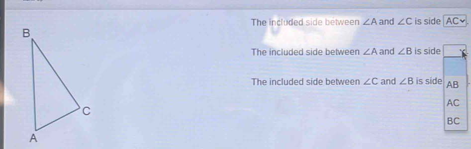 Solved: The included side between ∠ A and ∠ C is side AC√. The included ...