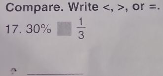 Compare. Write , , or =. 
17. 30% □  1/3 
_