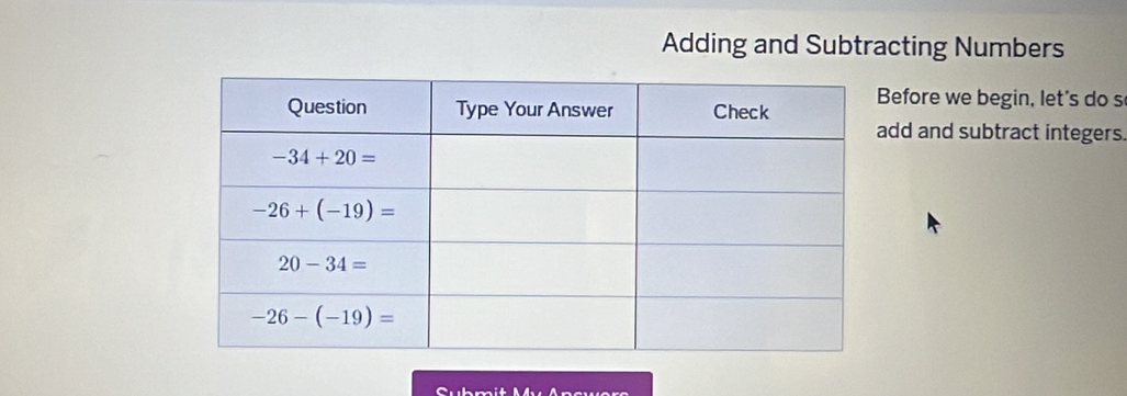 Solved: Adding and Subtracting Numbers efore we begin, let's do s dd ...