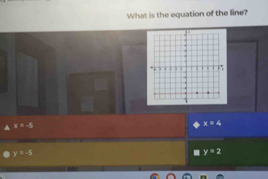 What is the equation of the line?
x=-5
x=4
y=-5
y=2