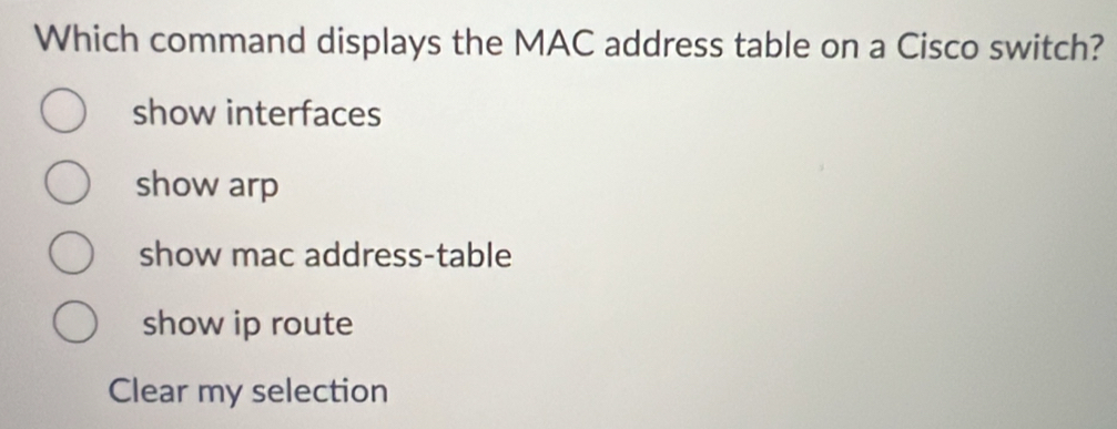 Solved: Which command displays the MAC address table on a Cisco switch ...