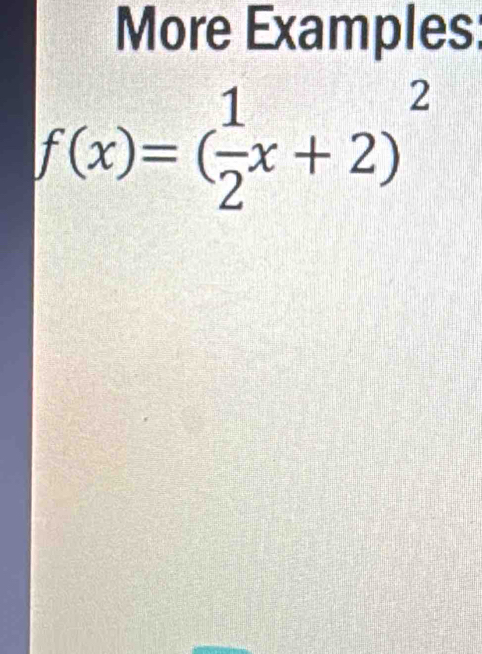 More Examples:
f(x)=( 1/2 x+2)^2