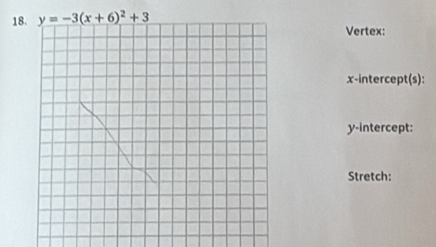 Vertex:
x-intercept(s):
y-intercept:
Stretch: