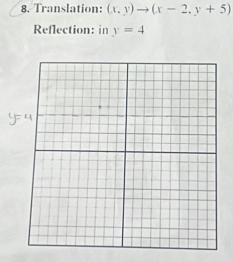 Translation: (x,y)to (x-2,y+5)
Reflection: in y=4