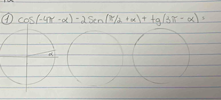 9 cos (-4π -alpha )-2sin (π /2+alpha )+tg(3π -alpha )=