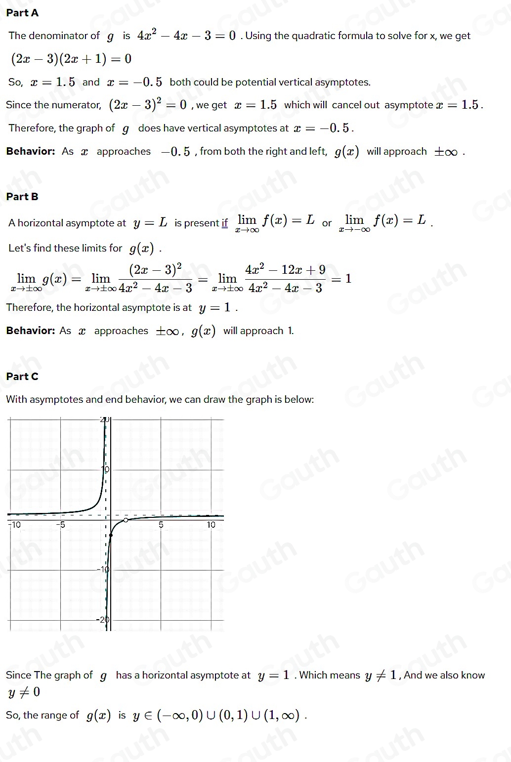 Solved: Let g be the function given by g(x)=frac (2x-3)^24x^2-4x-3 ...